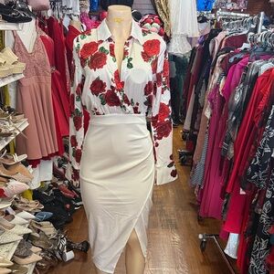 Valentino White and Red Floral Dress